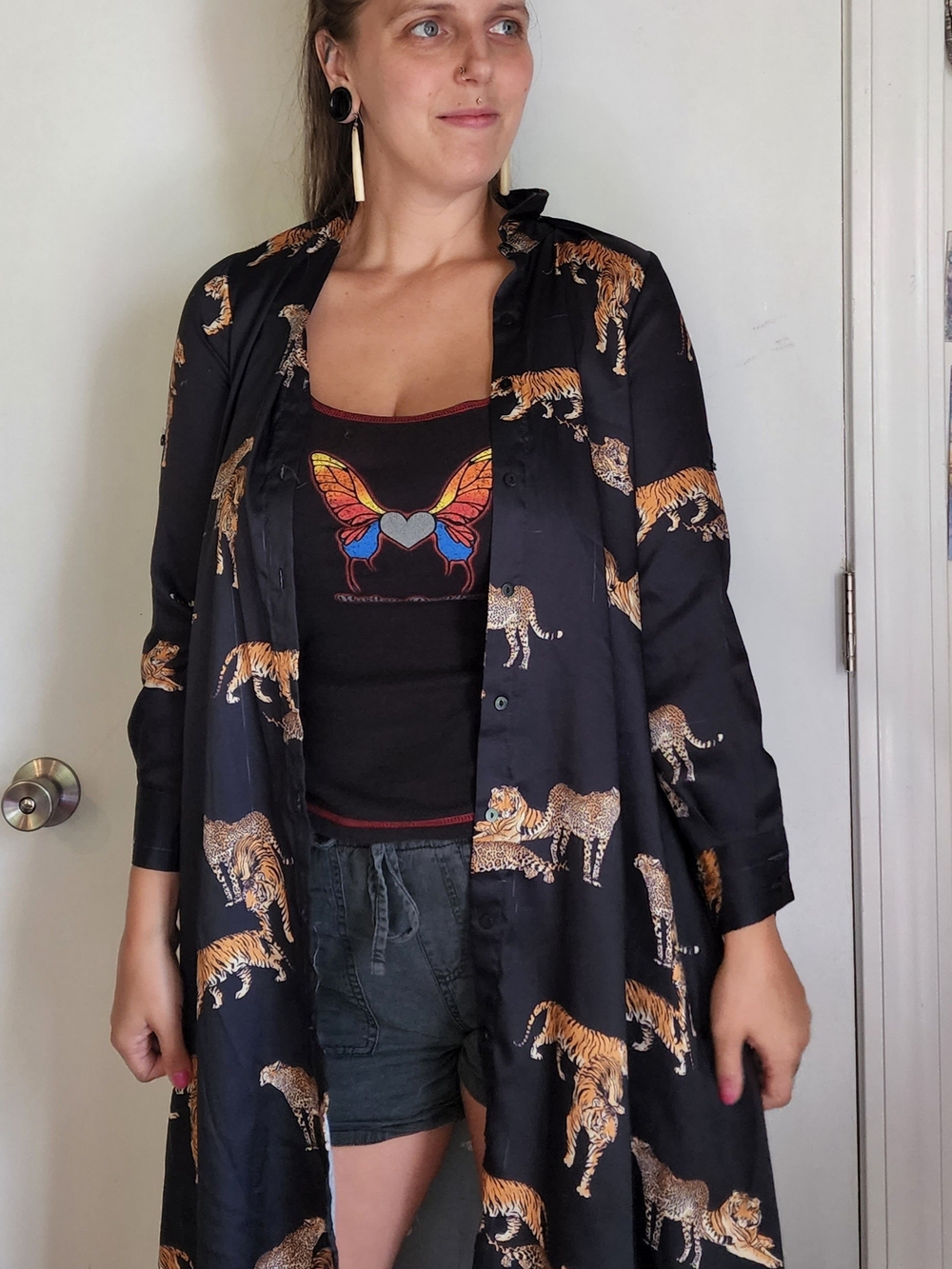 Black Tiger Print Kimono